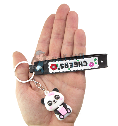 Брелок для ключей "Панда со стаканчиком" + ремешок, цв.черный