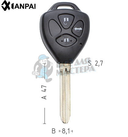Корпус ключа TOYO-15.P TOY43 TY37R 3 кнопки треугольник TOYOTA  //  КНР - Чертеж