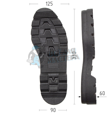 Подошва муж. Киров 115-М р. 45, цв. черный - Чертеж