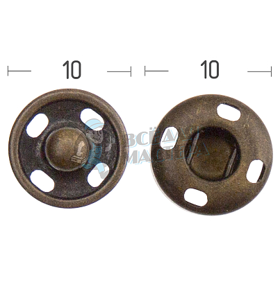 Кнопка пришивная 10мм латунь цв антик 
