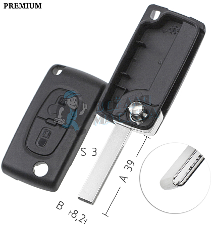 Корпус выкидных ключей  HU-HCAP HU83  HF63P CITROEN //  КНР - Чертеж