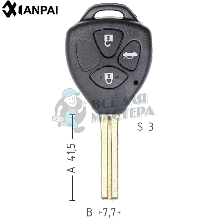 Корпус ключа  TOYO-30.P1 TOY48 TY47P 3 кнопки 2 TOYOTA // КНР - Чертеж