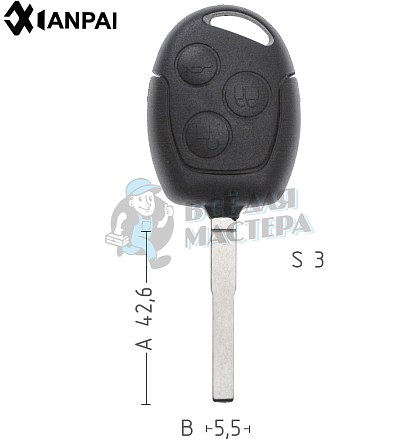 Корпус ключа FO-24 HU101 HF65 FORD //  КНР - Чертеж