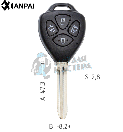 Корпус ключа TOYO-15.P TOY43 TY37R 4 кнопки КНР  TOYOTA - Чертеж