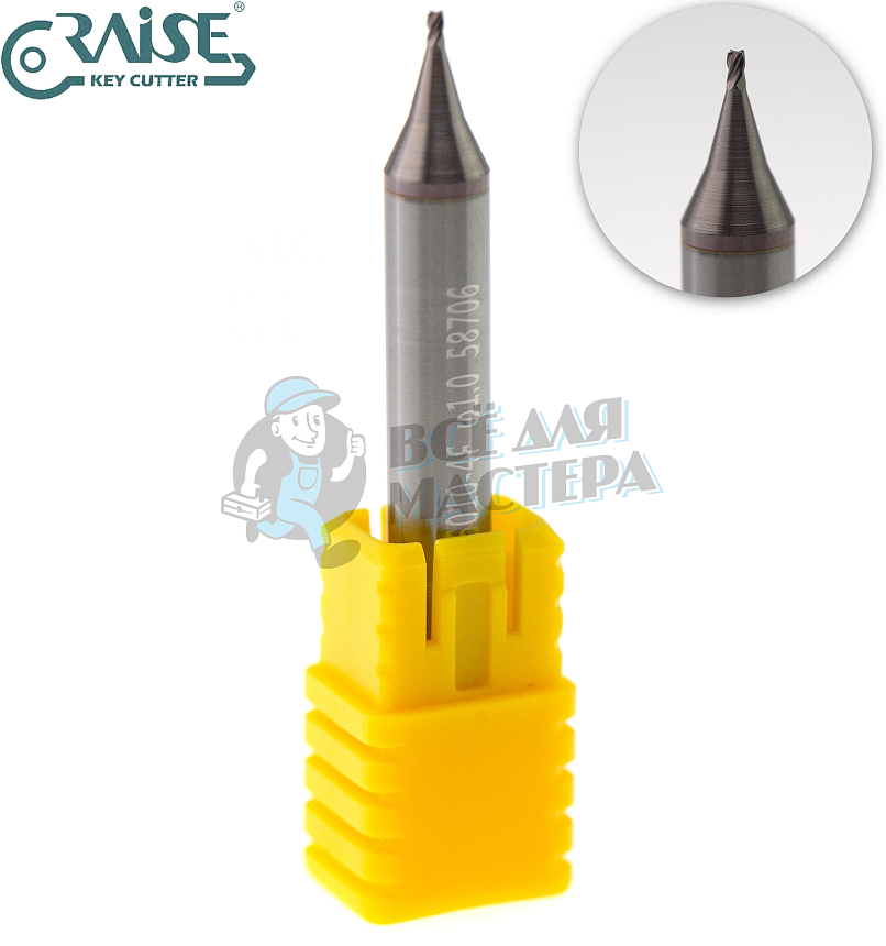 Вертик.фреза RAISE EW6010-4F ф1мм CARBIDE (ф1.0Х6Х40X4F)								