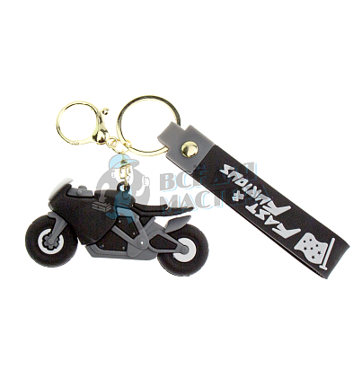 Брелок для ключей "Мотоцикл F&F" цв.черный + карабин
