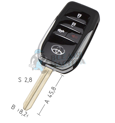 Корпус выкидного ключа TOYO-15.P TOY43 TY37R 3 кнопки + паника КНР  TOYOTA