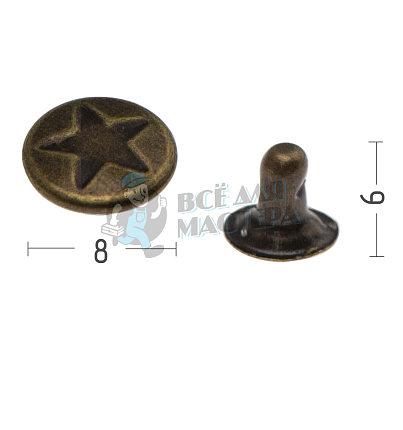 Хольнитены №0, 8х6мм, односторонний, нержавейка, цв. антик.