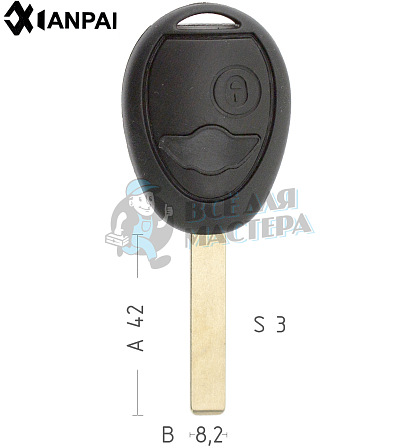Корпус ключа BM6P HU92 HF70P 1 кнопка MINI - COOPER КНР - Чертеж