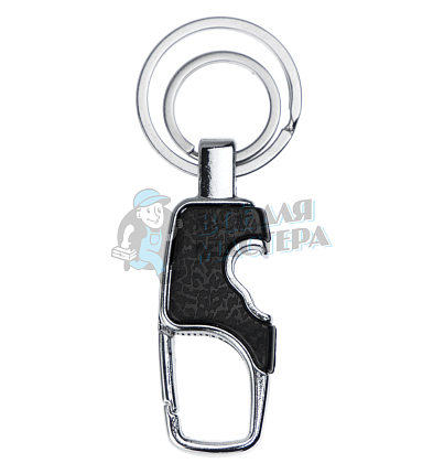 Карабин чёрный с двумя кольцами для ключей и открывашкой 