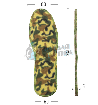 Стелька с войлоком, флис с рис.камуфляж (В08) р.38