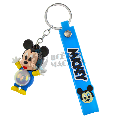 Брелок для ключей светящийся "Микки Маус" цв. синий + ремешок