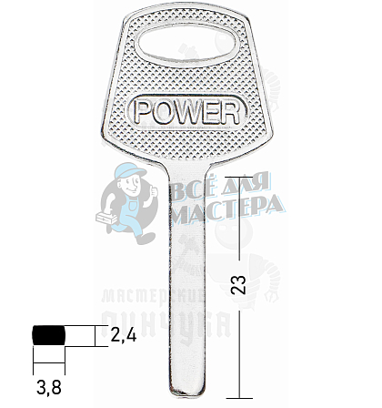Power (Solex) мини-квадрат (23мм х3,8мм х 2,4мм) КНР  - Чертеж