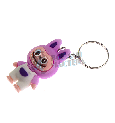 Брелок для ключей "LABUBU" в комбинезоне, цв. сиреневый/белый