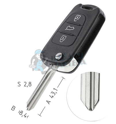 Корпус выкидного ключа HYN14R 3 кнопки КНР  HYUNDAI