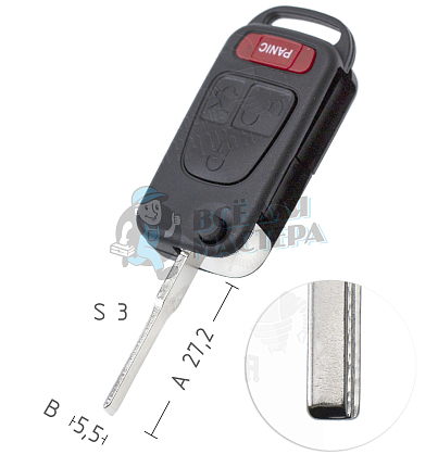 Корпус выкидного ключа ME7P1  HF51P  HU116 3 кнопки + паника MERCEDES КНР