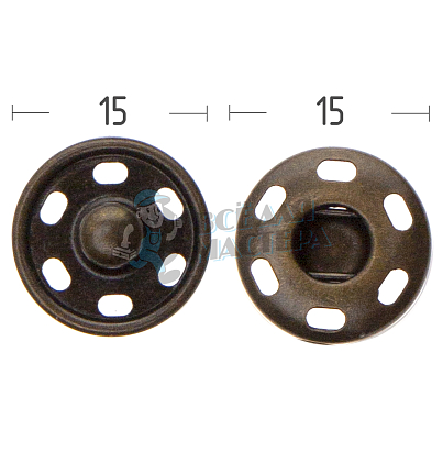 Кнопка пришивная 15мм латунь цв антик 
