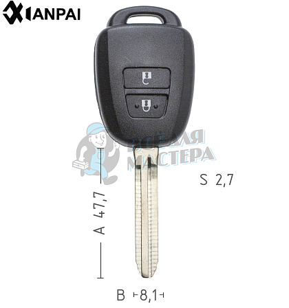 Корпус ключа TOYO-15.P TOY43 TY37R 2 кнопки прямоугольный КНР  TOYOTA - Чертеж