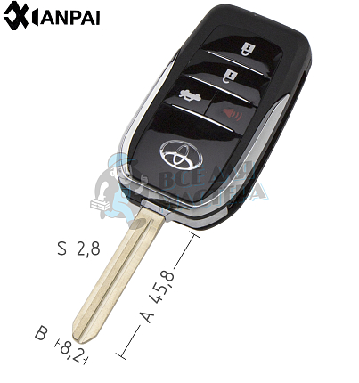 Корпус выкидного ключа TOYO-15.P TOY43 TY37R 3 кнопки + паника КНР  TOYOTA