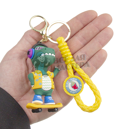 Брелок для ключей "Дино на скейте" цв.темно-зеленый + карабин