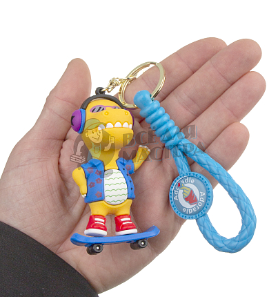 Брелок для ключей "Дино на скейте" цв.желтый + карабин
