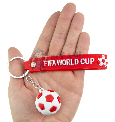 Брелок для ключей "Футбольный мяч" + ремешок, цв.красный