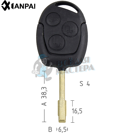 Корпус ключа FO-6.P FO21P TB1P5 3 кнопки КНР  FORD - Чертеж