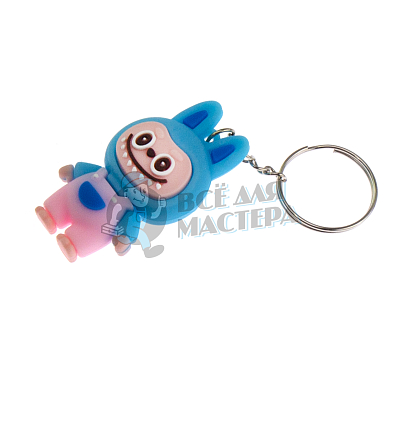 Брелок для ключей "LABUBU" в комбинезоне, цв. голубой/розовый