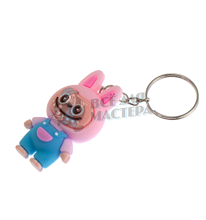 Брелок для ключей "LABUBU" в комбинезоне, цв. розовый/голубой