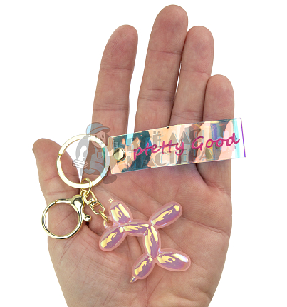 Брелок для ключей "Собачка-воздушный шарик" + карабин, цв.розовый