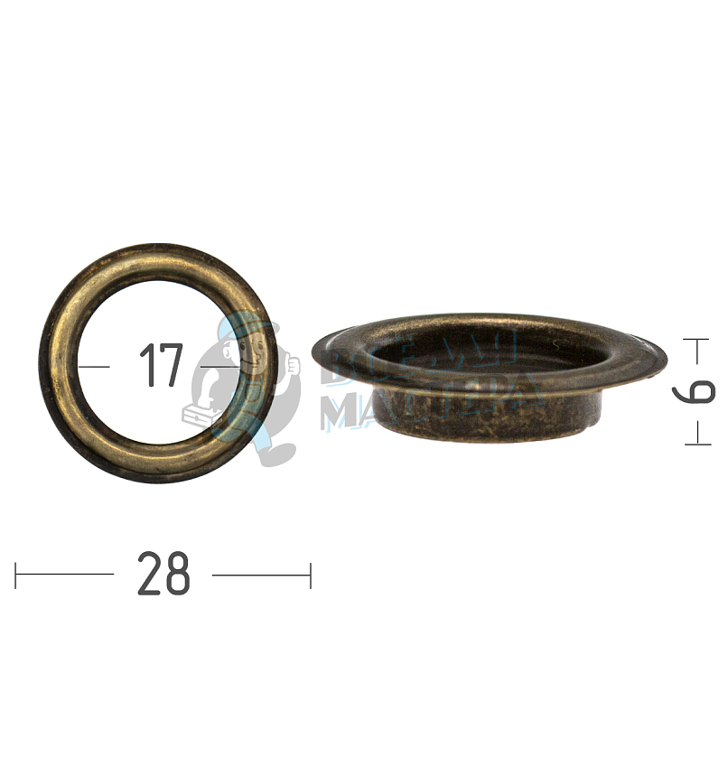 Люверсы №31, 17мм, сталь, эконом цв. антик.