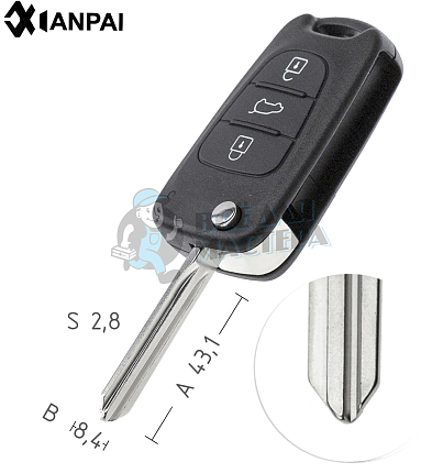 Корпус выкидного ключа HYN14R 3 кнопки КНР  HYUNDAI