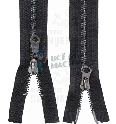 Молния металлическая, тип 5, 2-ух замковая, 80см, цв. черный / оксид
