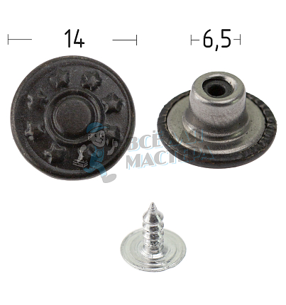 Джинсовая пуговица стабильная 14мм, сталь, цв. оксид "8 звезд" (сталь)