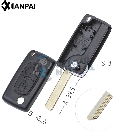 Корпус выкидных ключей  HU-HCAP HU83  HF63P  PEUGEOT  КНР - Чертеж