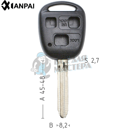Корпус ключа TOYO-15.P TOY43 TY37R 3 кнопки КНР - Чертеж