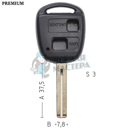 Корпус ключа TOYO-30.P1 TOY48P TY47P80 2 кнопки короткий КНР  LEXUS - Чертеж