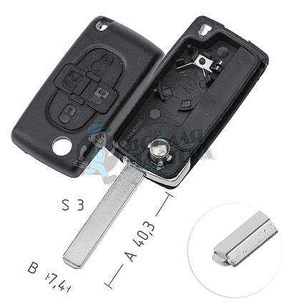 Корпус выкидного ключа VA49 VA6 VC75 4 кнопки  КНР  PEUGEOT