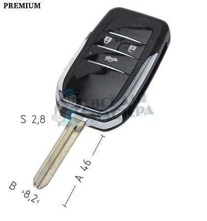 Корпус выкидного ключа TOYO-15.P TOY43 TY37R 3 кнопки КНР  TOYOTA - Чертеж