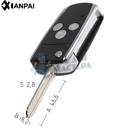 Корпус выкидного ключа TOYO-15.P TOY43P TY51P TY37RP79 TR47P КНР 3 кнопки TOYOTA КНР - Чертеж