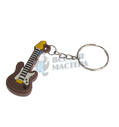 Брелок для ключей "Гитара" цв.коричневый с кольцом