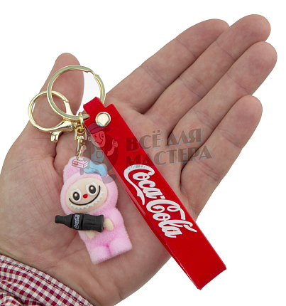 Брелок для ключей "LABUBU" с колой + карабин, цв. розовый 