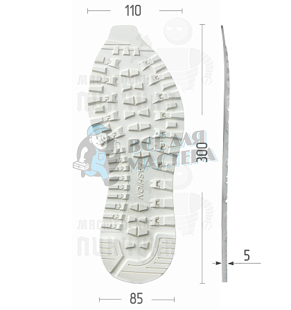 Подошва "Fashion 8005", р. 37-40, цв. белый - Чертеж