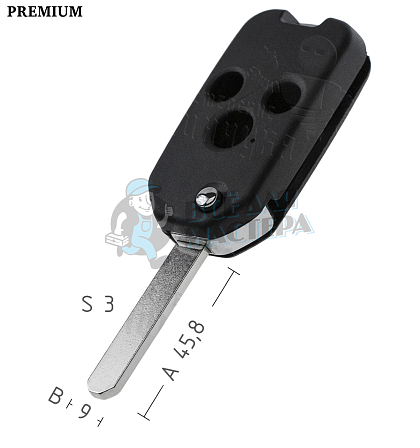 Корпус выкидного ключа HOND-31 HON66 HD58 3 кнопки  КНР   HONDA - Чертеж