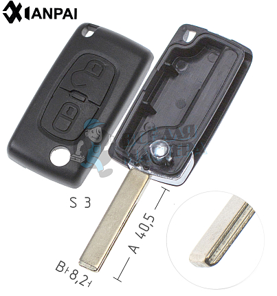 Корпус выкидного ключа HU-HCAP HU83 HF63P 2 кнопки без батареи   КНР   PEUGEOT 