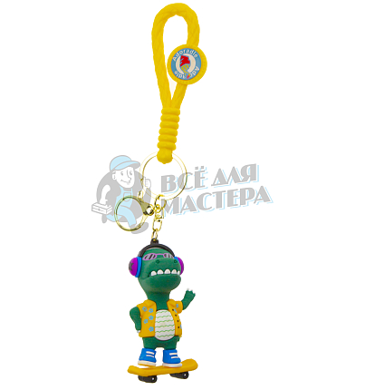 Брелок для ключей "Дино на скейте" цв.темно-зеленый + карабин