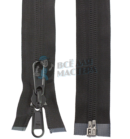 Молния спиральная (витая), Т-10 100см, разъемная, сумочный, два пуллера, цв.черный - Чертеж