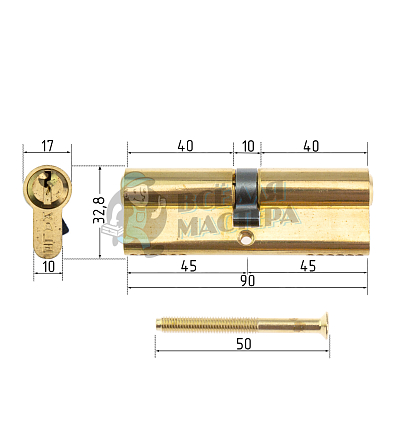 Цилиндровый механизм KALE KILIT 164GN-90(40+10+40)-BP-3KEY-STB 164GN000034