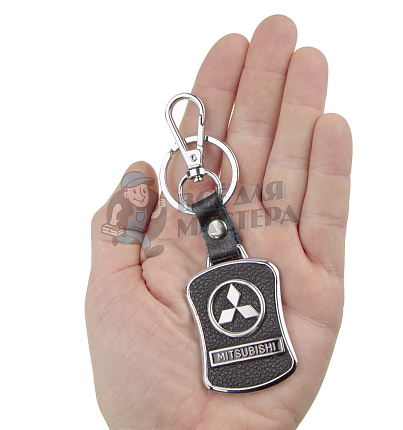 Авто карабин с кольцом для ключей MITSUBISHI Экокожа (рифленая)