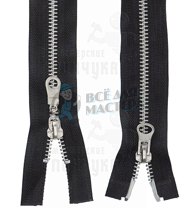 Молния металлическая, тип 5, 2-ух замковая, 100см, цв. черный / никель